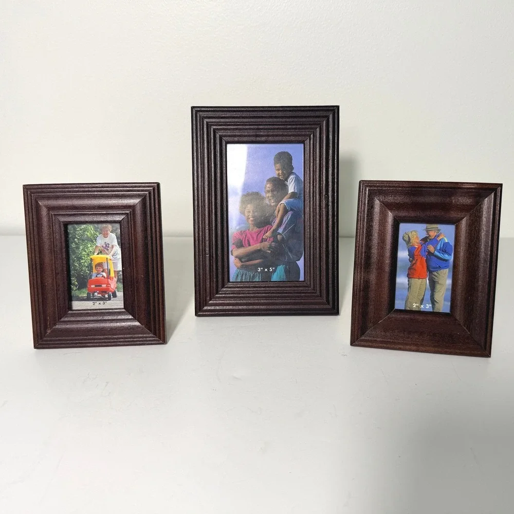 Melannco Wood Picture Frame Set 3x5 2x3 Brown Traditional Home Decor 3 Piece Set